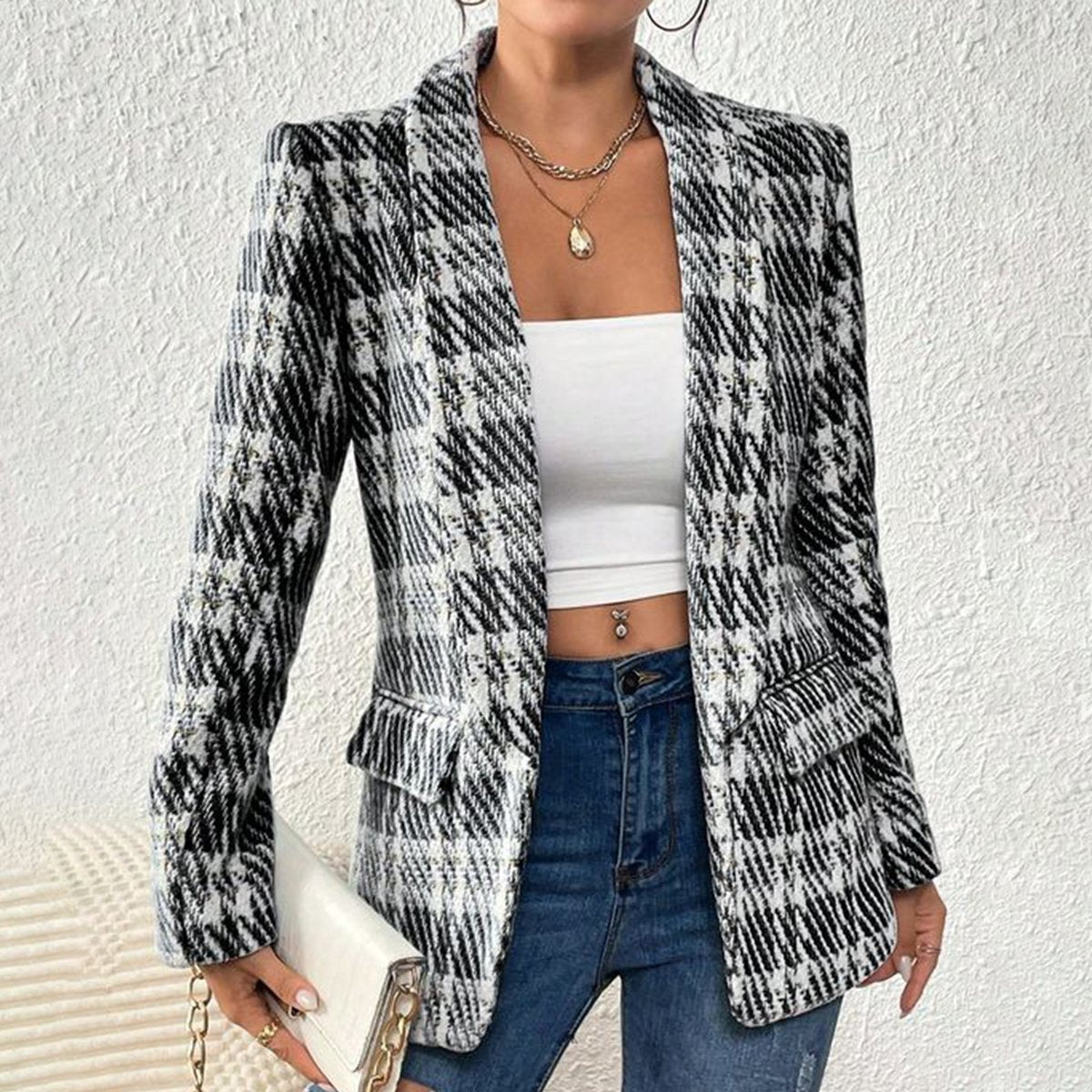 Classy Plaid Long Sleeve Outerwear