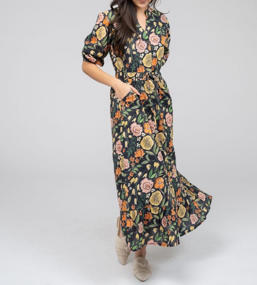 Romantic Floral Print V-Neck Midi Dress