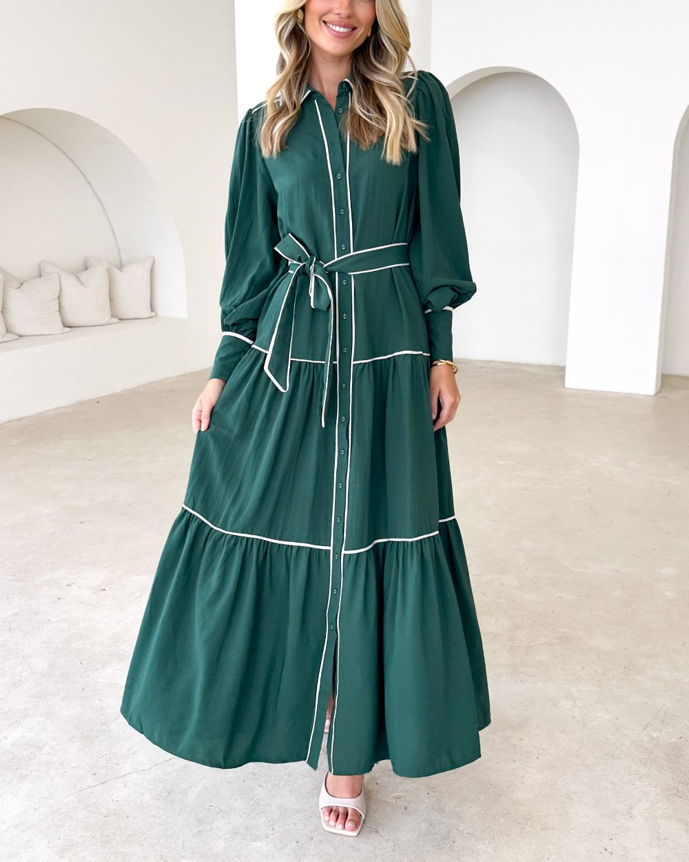 Paneled Vertical Button Maxi Dress