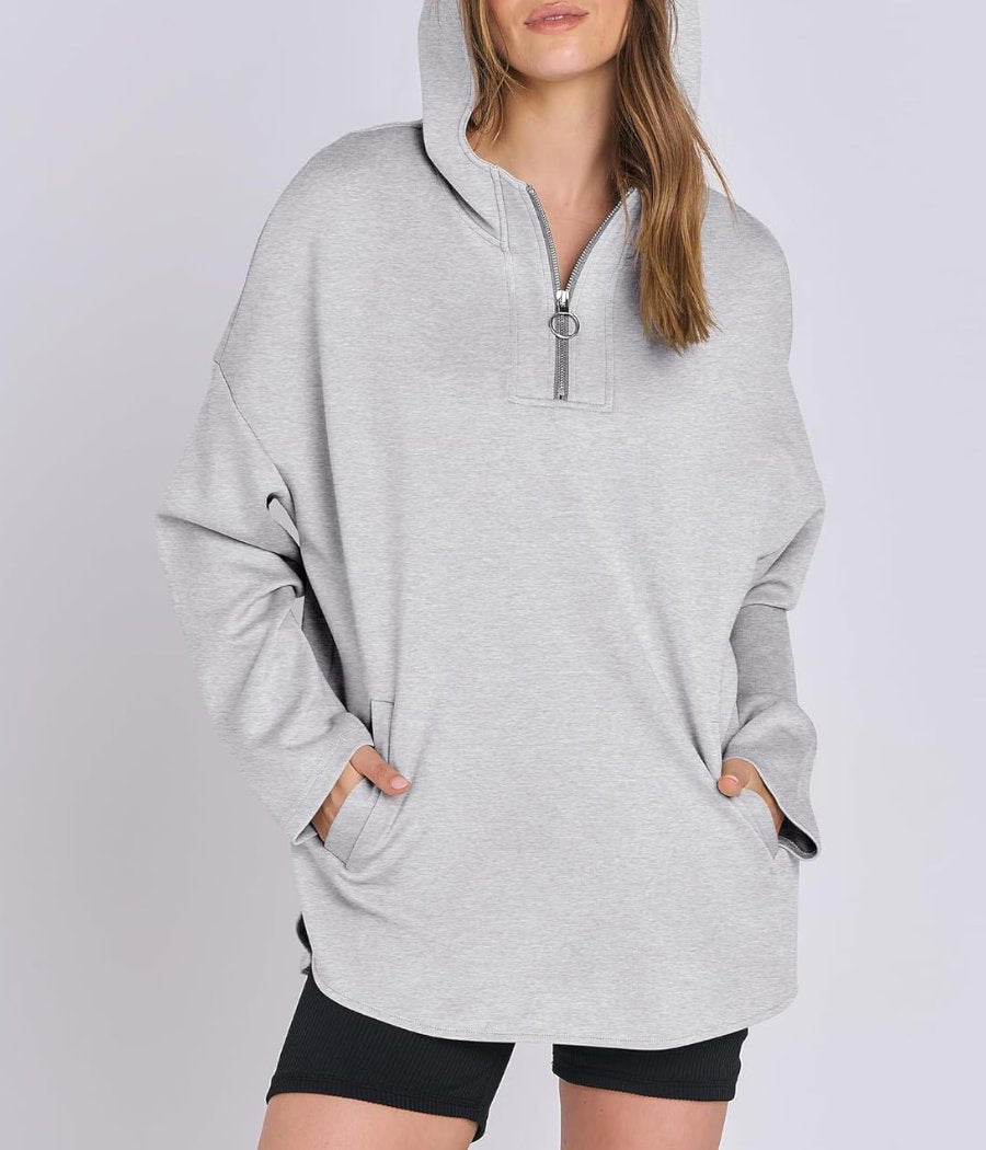 Trendy  Hoodie Quarter Zip Tunic Pullover