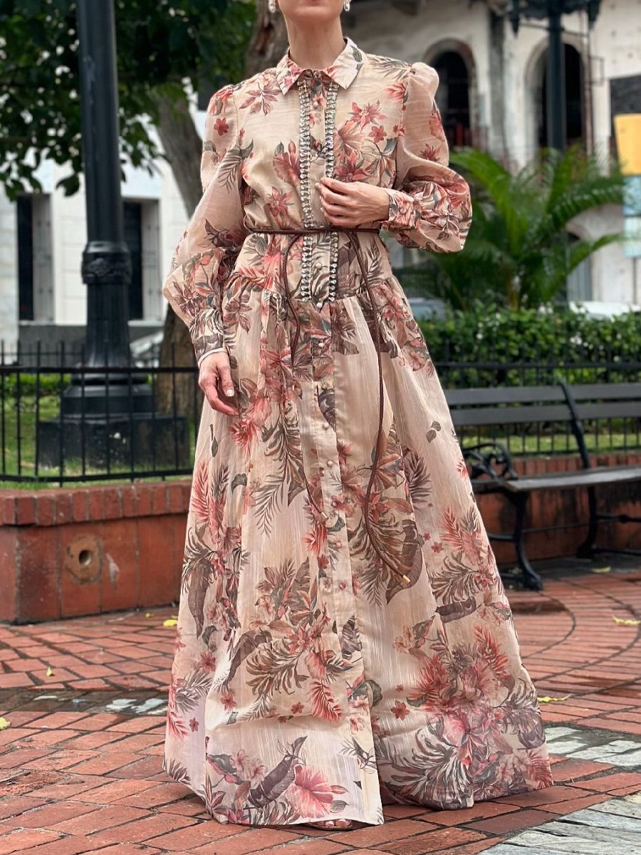 Demure Floral Rhinestone Maxi Dress