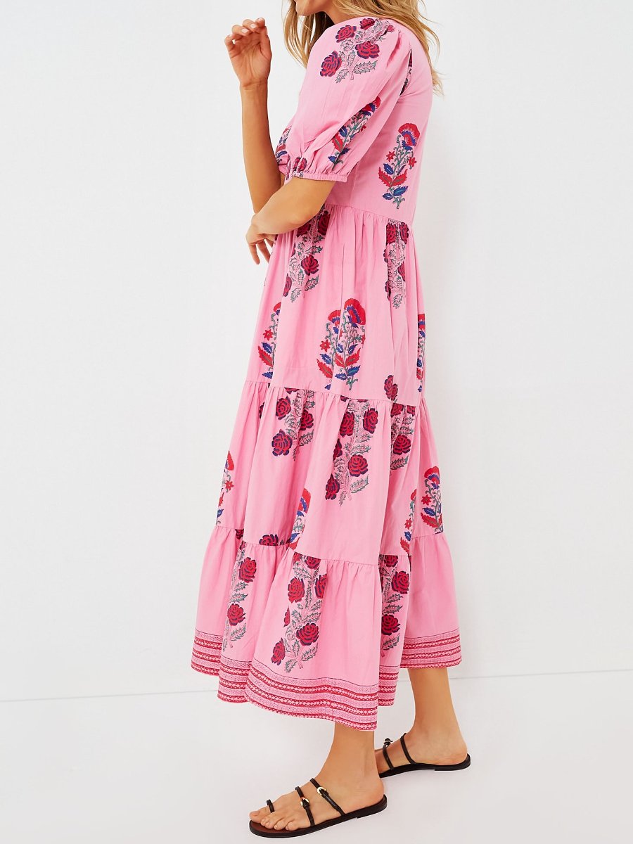 Pink Floral Midi Garden Dress