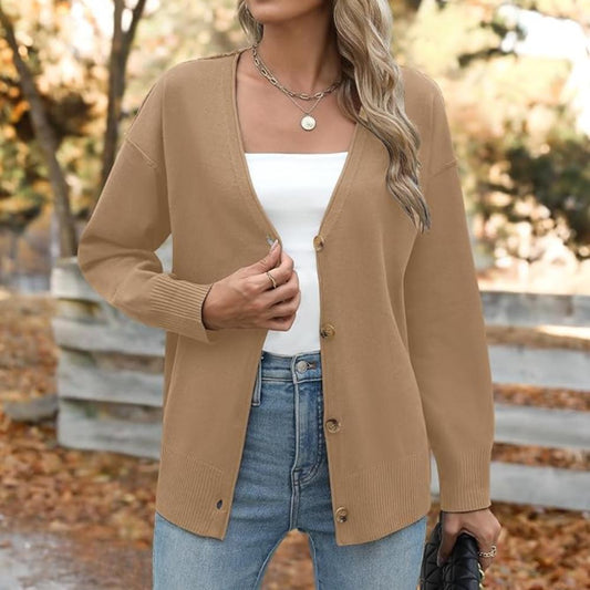 Khaki Plain Long Sleeve Cardigan