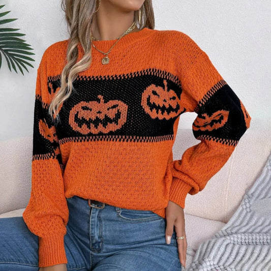 Chic Orange Round Neck Sweater