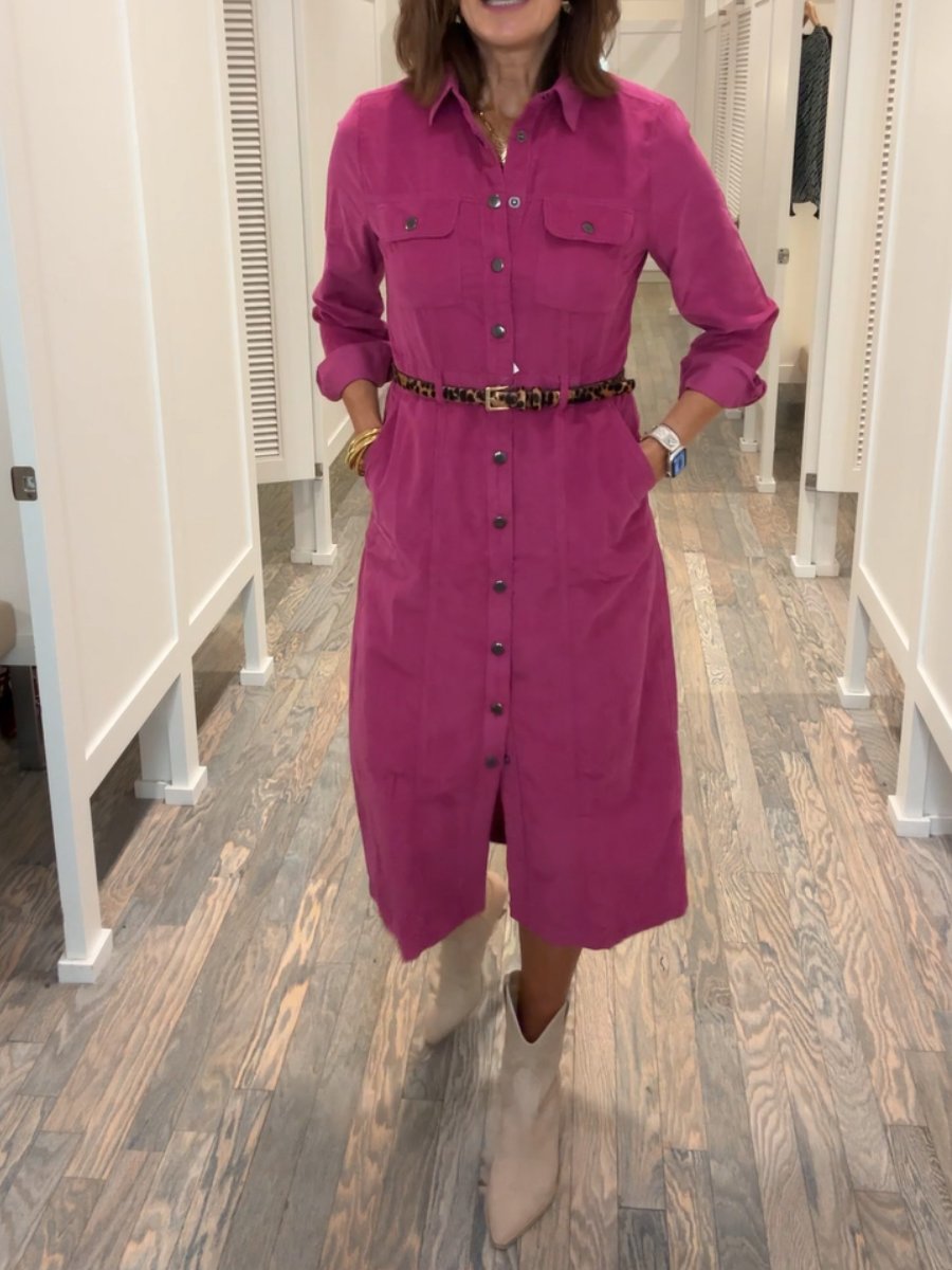 Trendy Corduroy Pocket Midi Dress