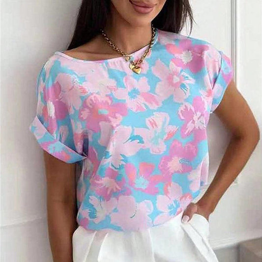 Showy Floral Print Short Sleeve Top