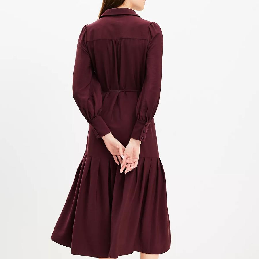 Lapel Tie Waist Midi Dress