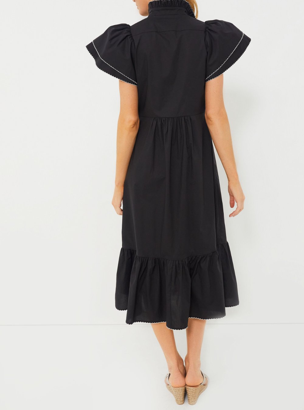 Layered Sleeve Lapel Midi Dress