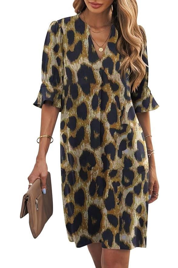 Stylish V-Neck Short Sleeve Leopard Print Mini dress