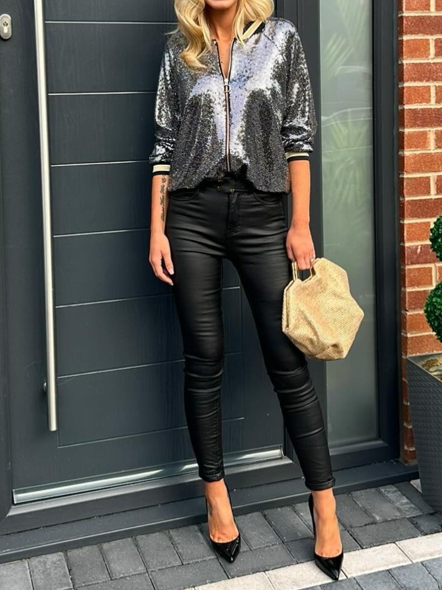 Stylish Sequin Bomber Jacket