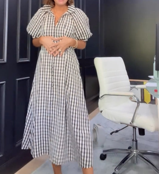 Stylish Gingham Check Button Maxi Dress