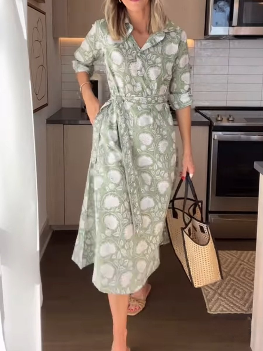 SS24 Light Green Printed Midi Dress