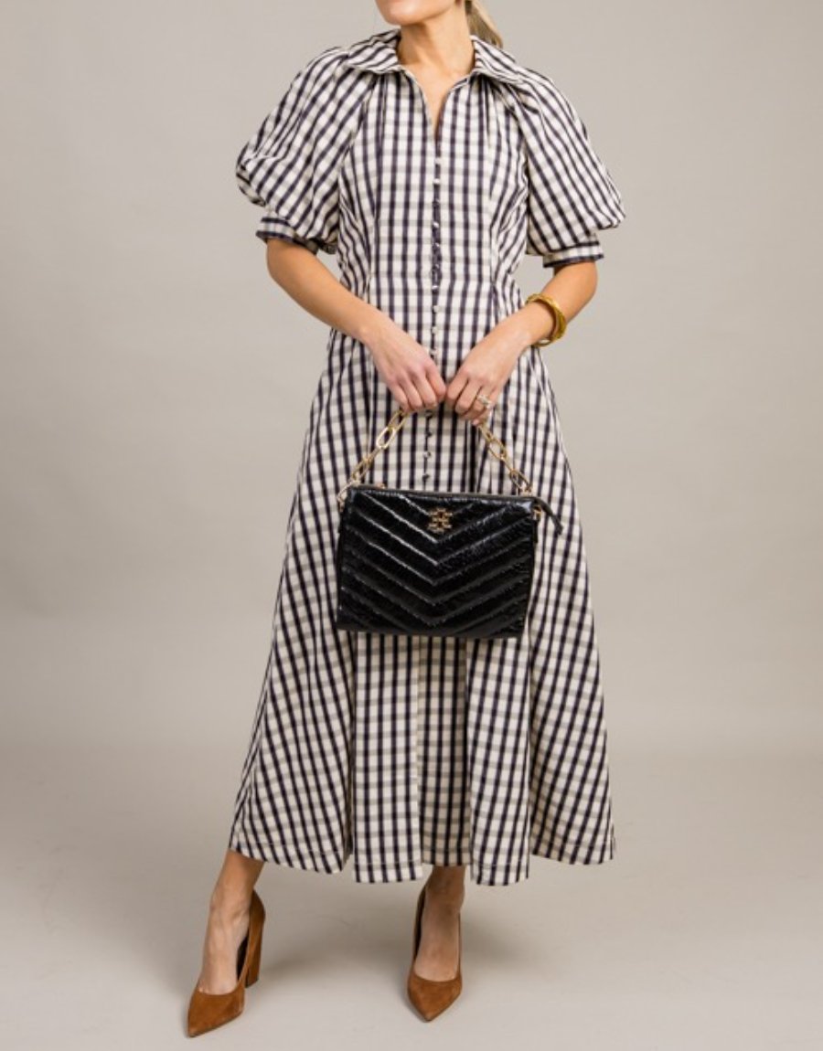 Stylish Gingham Check Button Maxi Dress