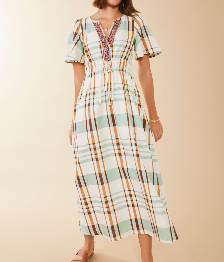 Lattice V Neck Midi Dress