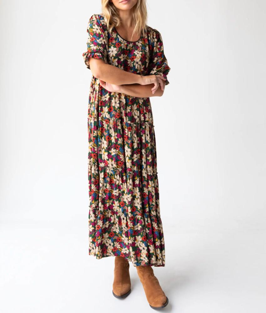 Gorgeous Short Sleeve Floral Print Maxi Dress