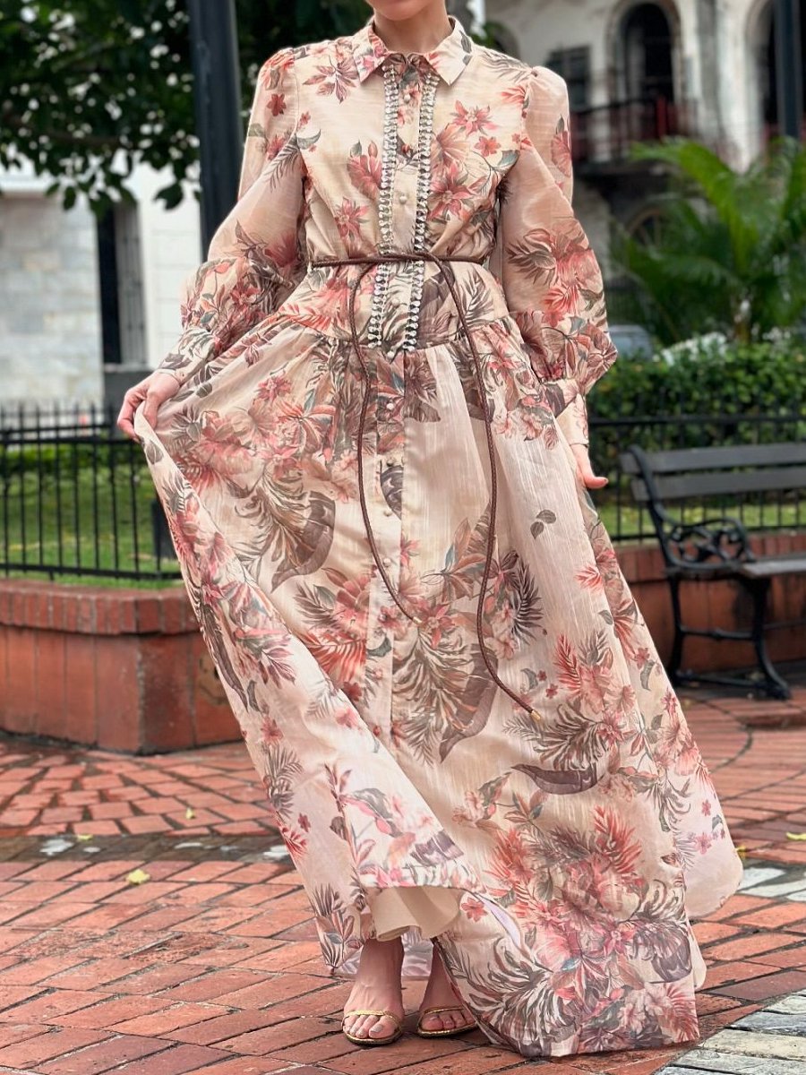 Demure Floral Rhinestone Maxi Dress