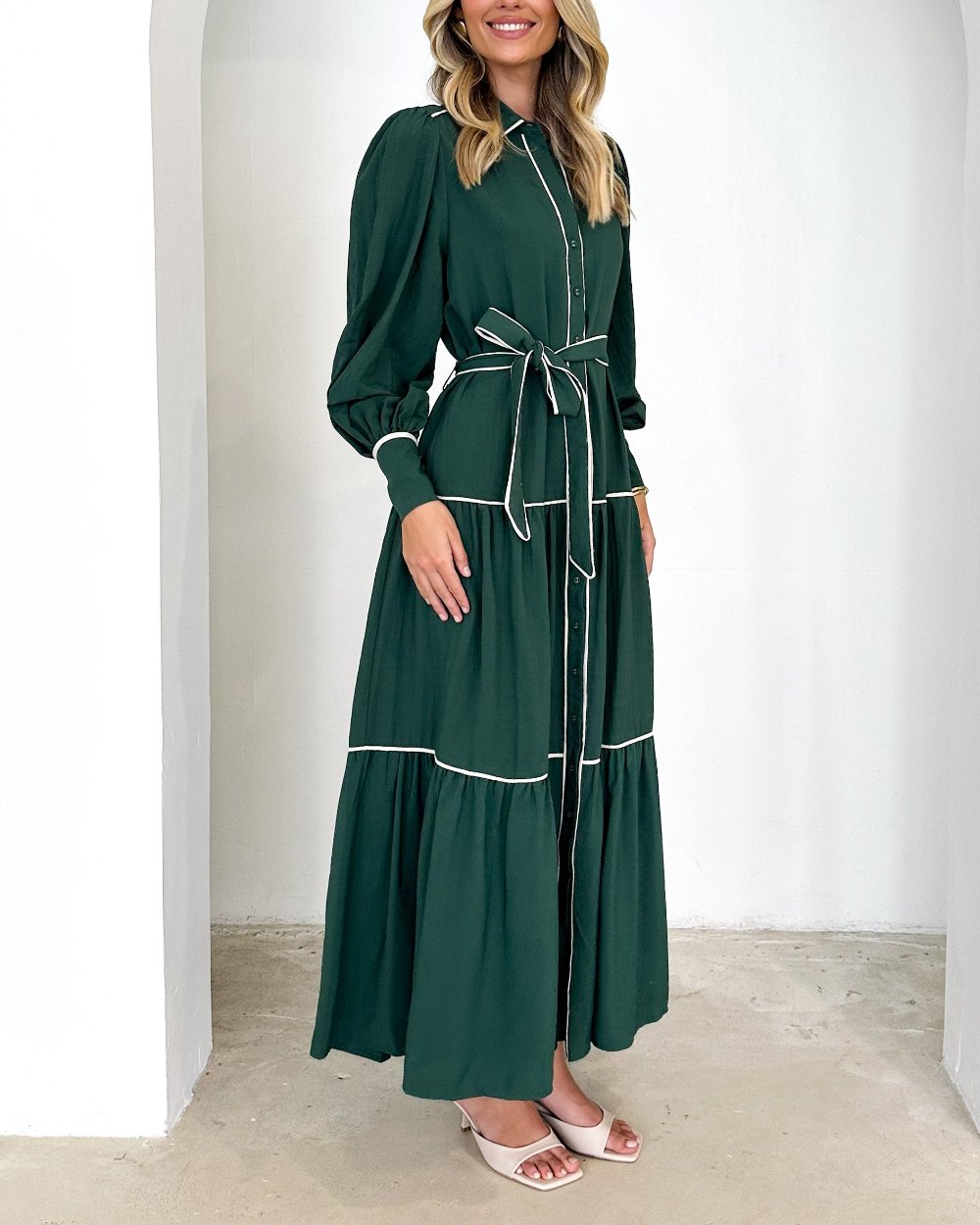 Paneled Vertical Button Maxi Dress