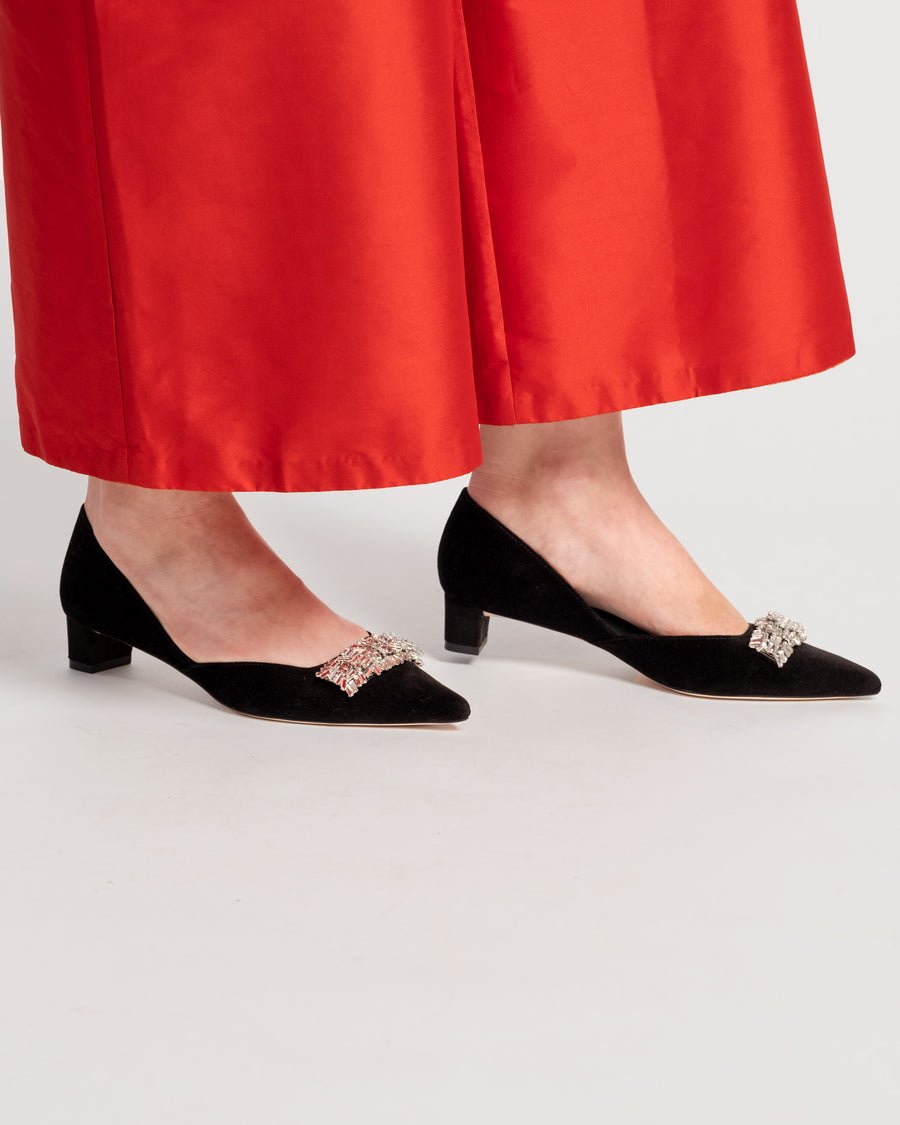 Chic Mini Block Heel Velvet Red