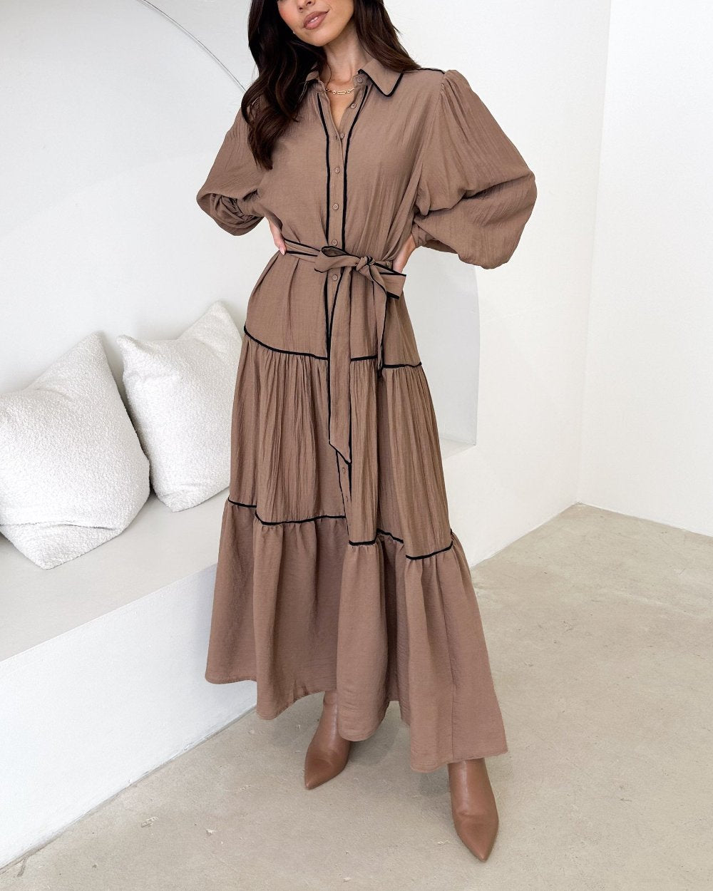 Paneled Vertical Button Maxi Dress