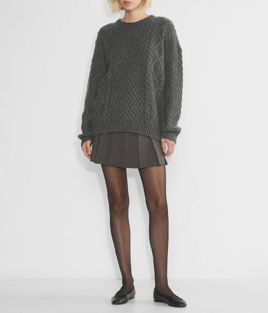 Chic Crewneck Cable-Knit Wool Sweater