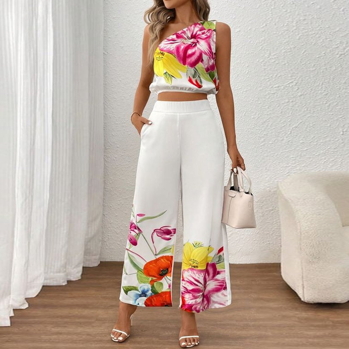 Basic White Sleeveless Two Piece Set