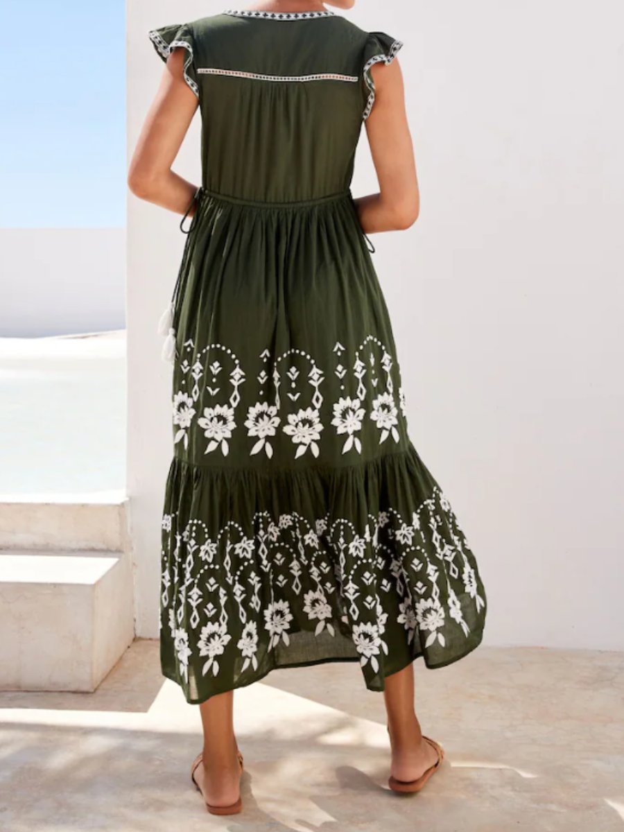 V-Neck Tiered Midi Summer Dress