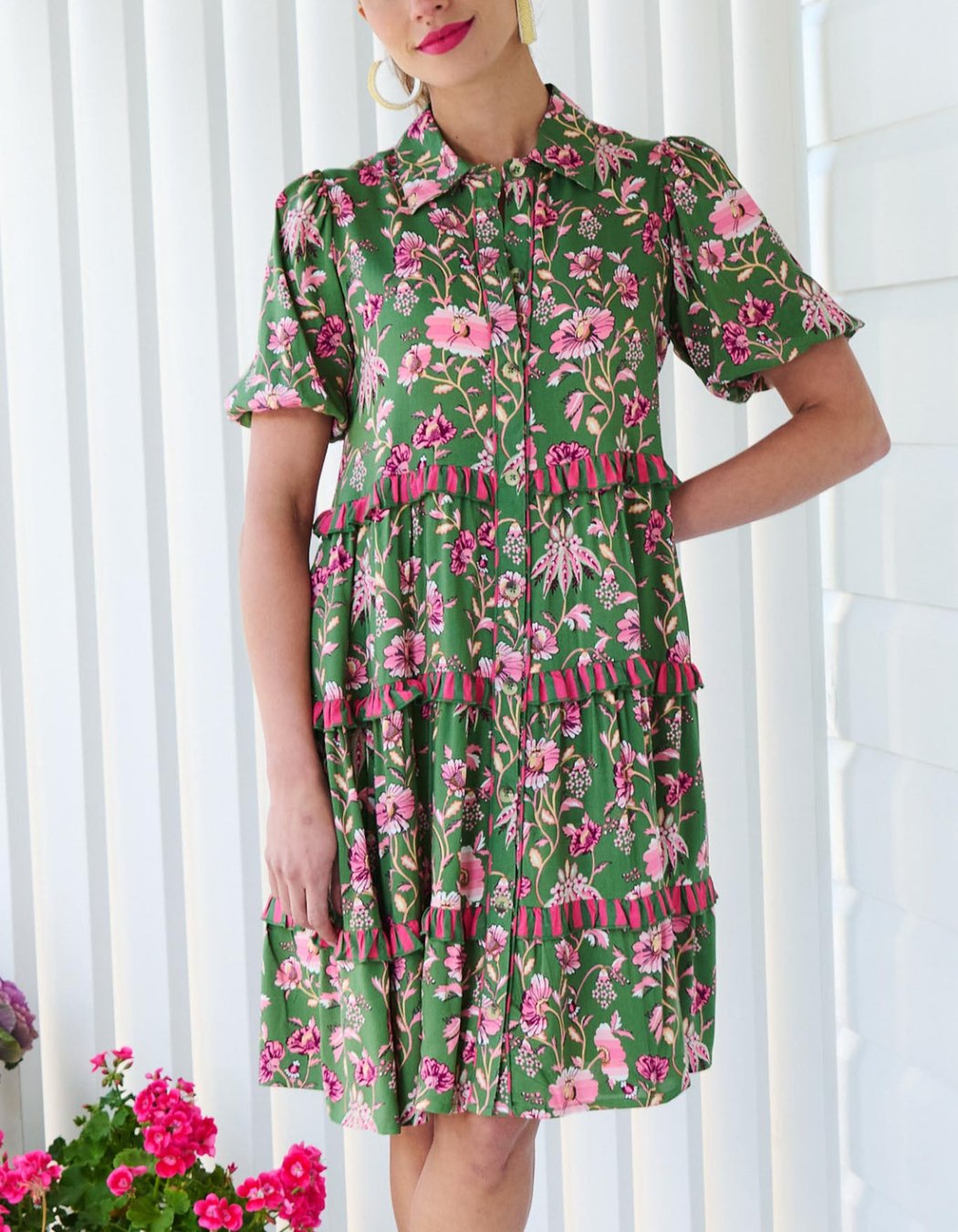 Charming Green Floral Layered Mini Dress