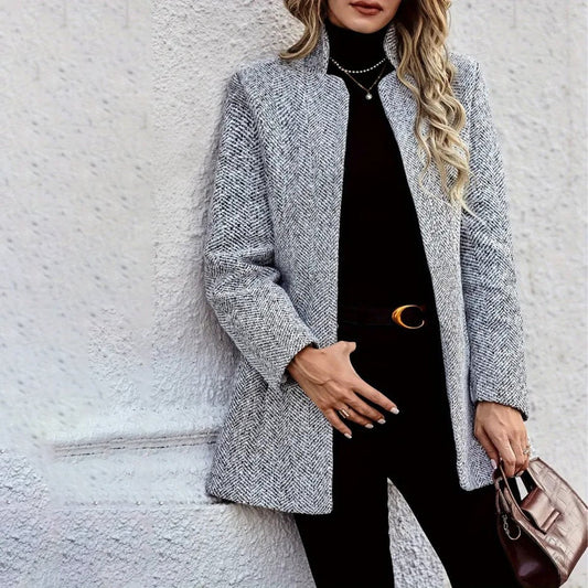 Grey Plain Long Sleeve Outerwear