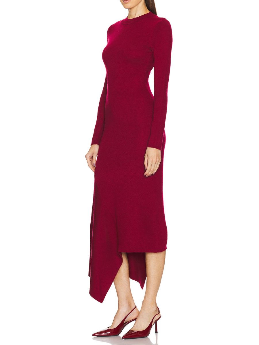 Chic Cropping Wine Long Sleeve Midi Dress