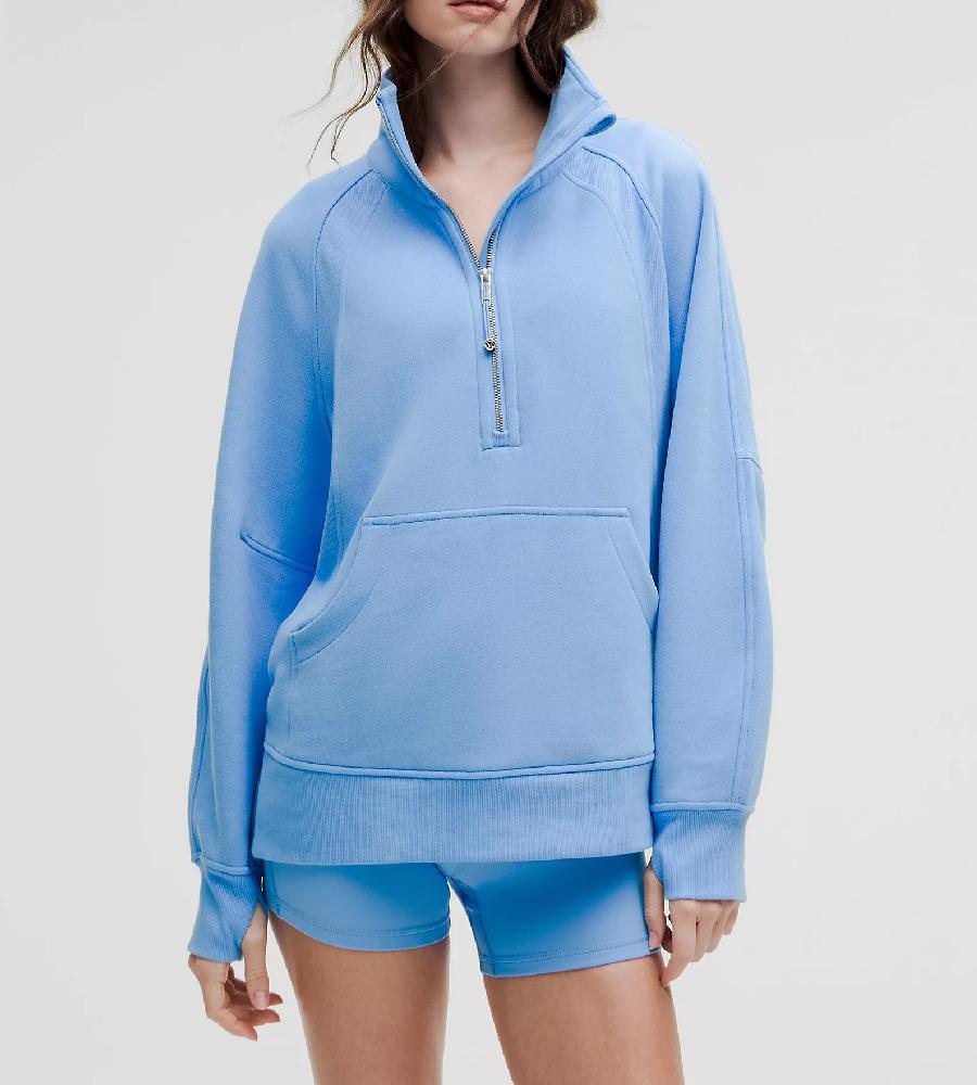 Oversized Funnel-Neck Half Zip Long Sweatshirts