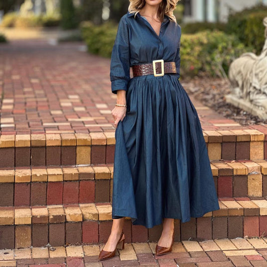 Chic Navy Long Sleeve Maxi Dress