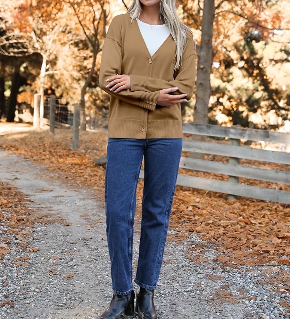 Khaki Plain Long Sleeve Cardigan