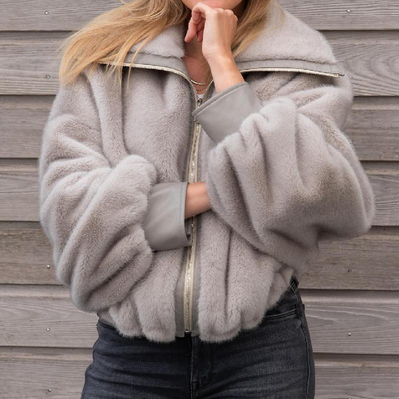 Grey Comfy Faux Fur Coat