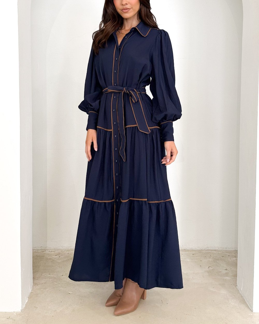 Paneled Vertical Button Maxi Dress