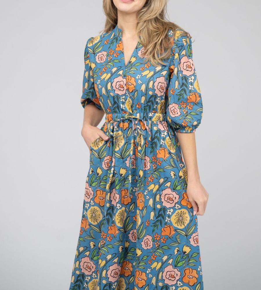 Romantic Floral Print V-Neck Midi Dress