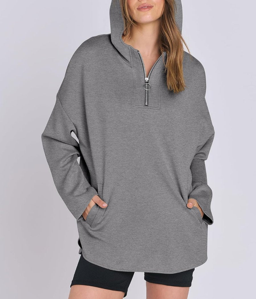 Trendy  Hoodie Quarter Zip Tunic Pullover