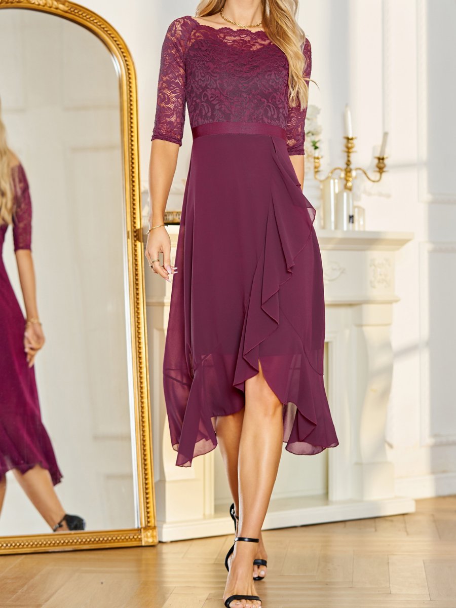 Lace Chiffon Irregular Dress