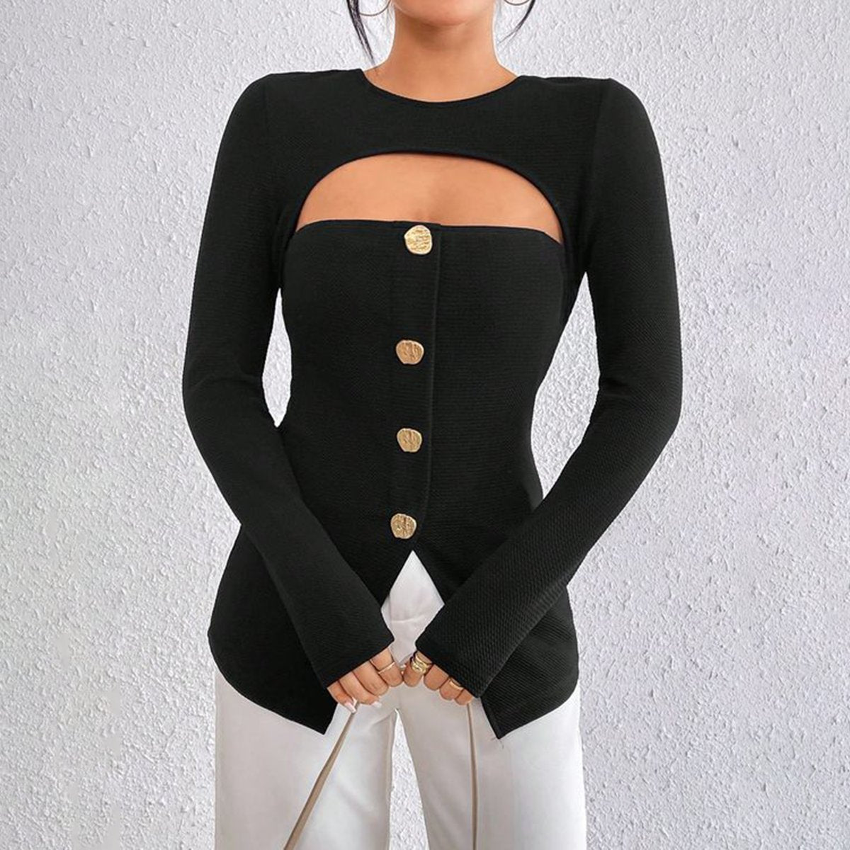 Black Plain Long Sleeve Sweater