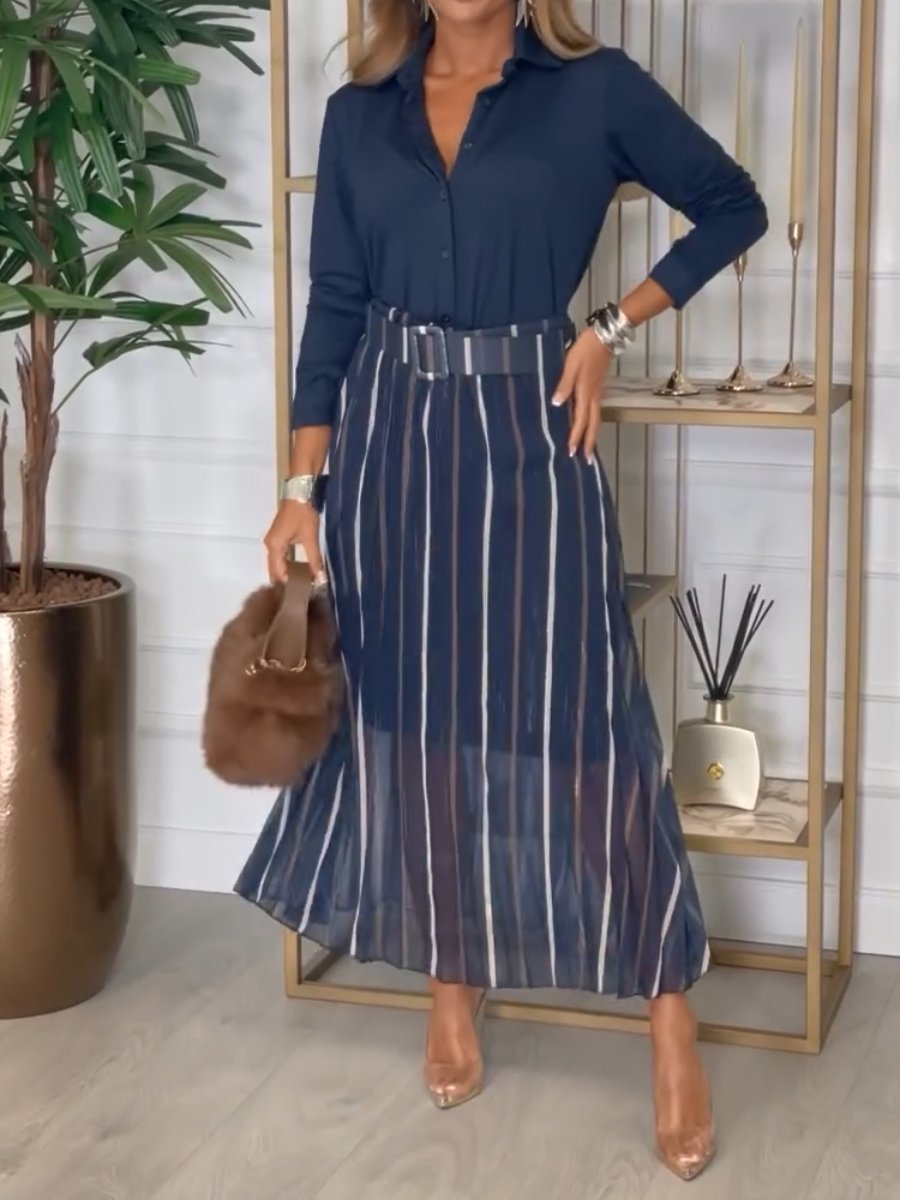 Elegant Navy Striped Maxi Dress