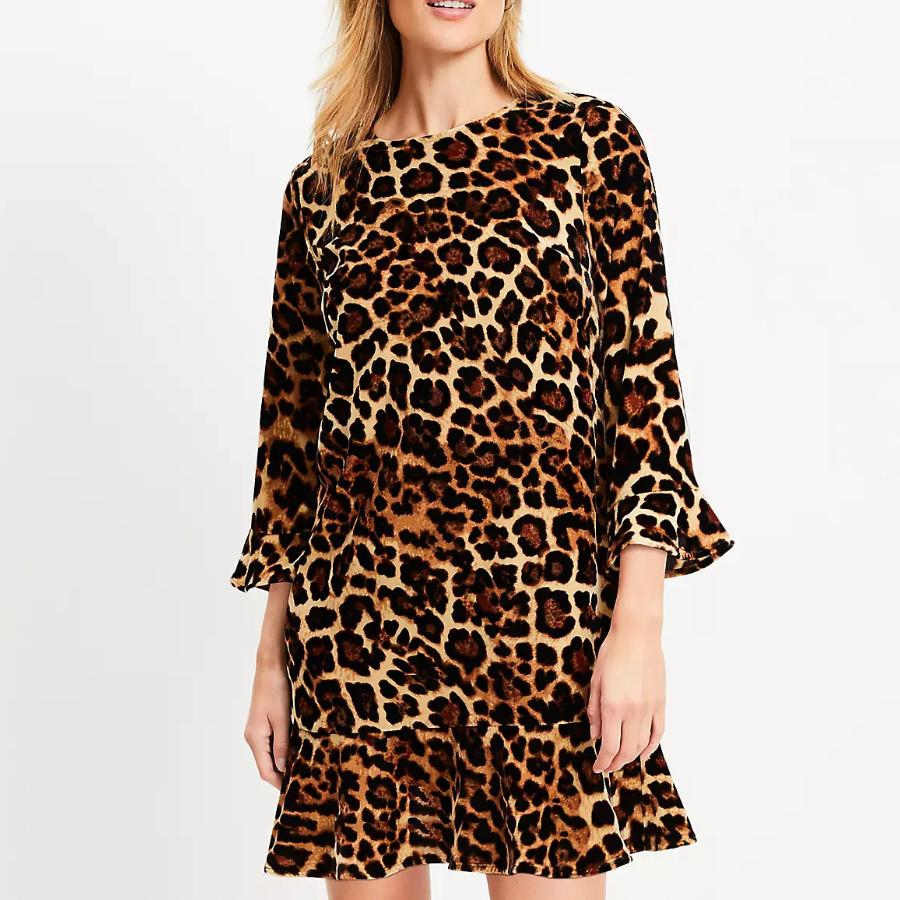 Stylish Leopard Print Flounce Mini Dress