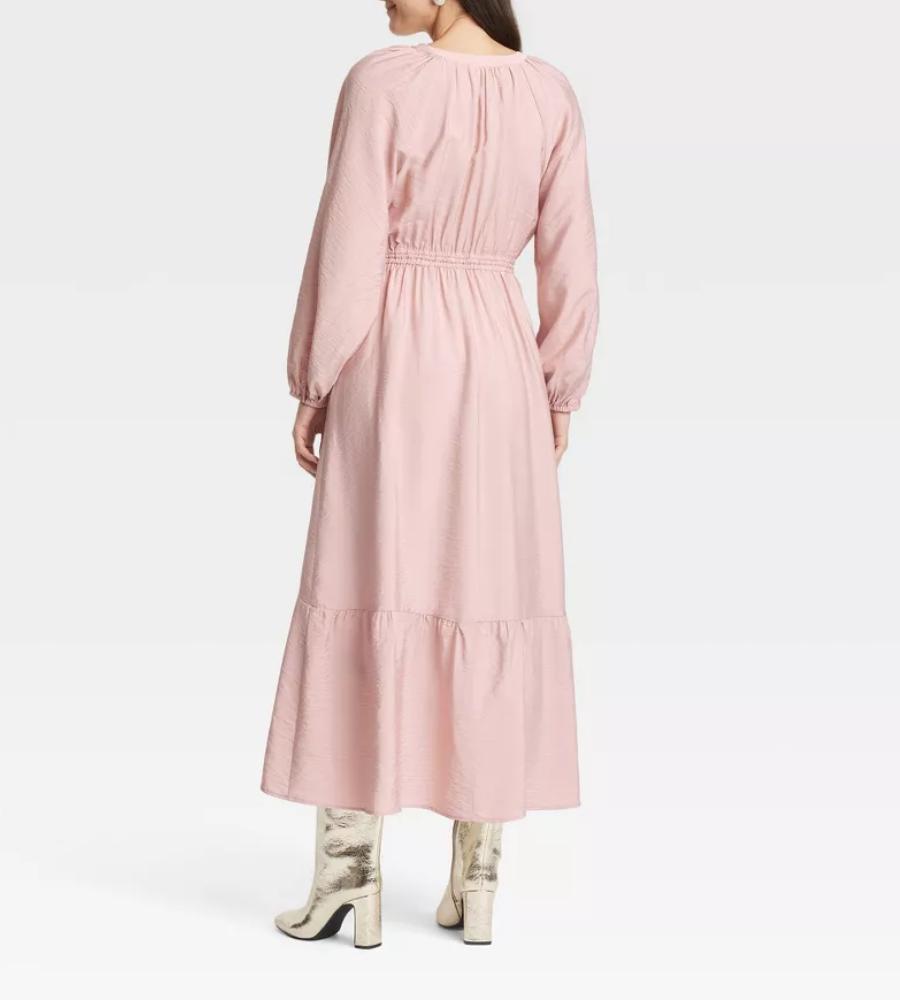 Popular Balloon Long Sleeve Tiered Midi Dress