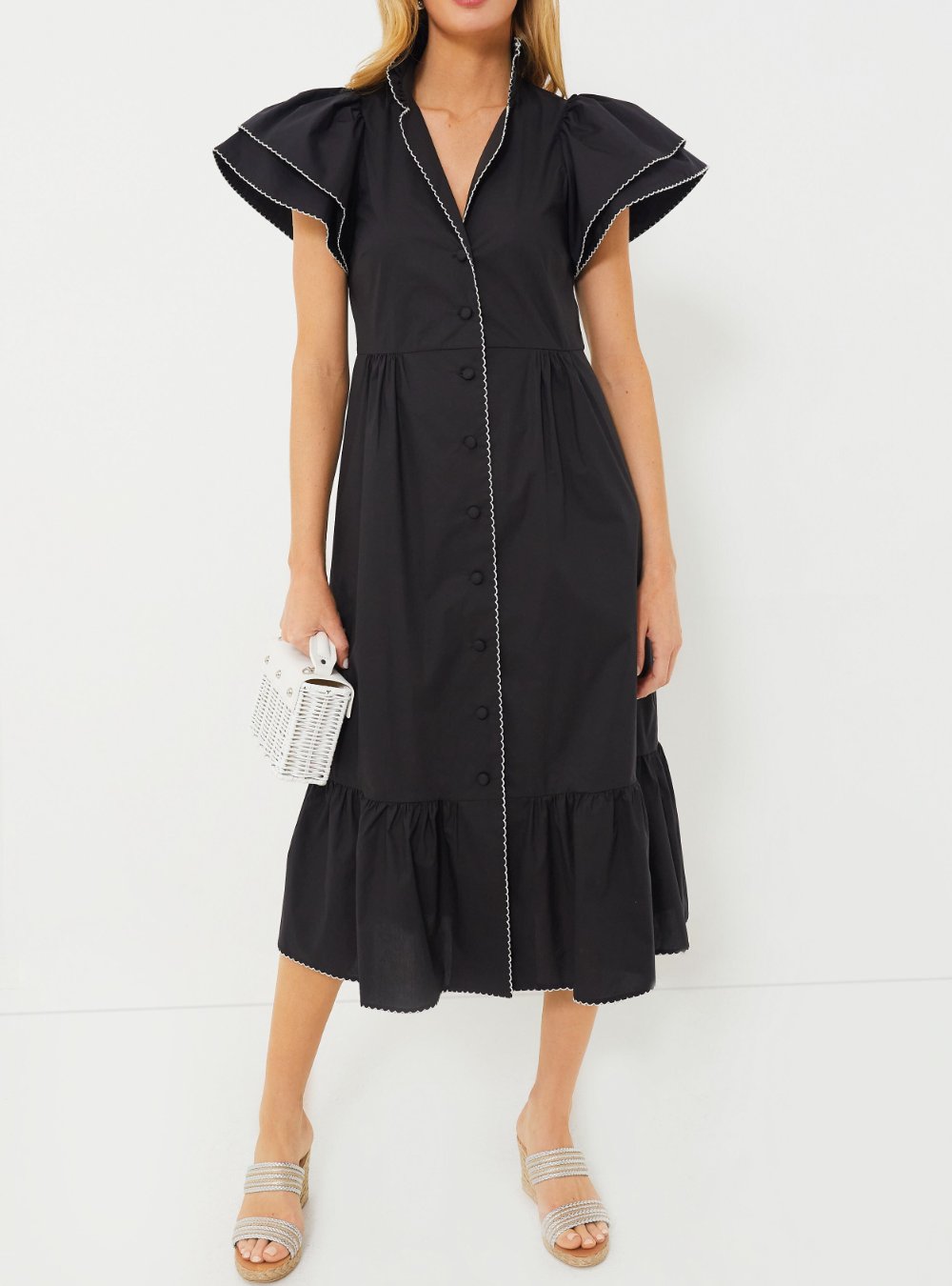 Layered Sleeve Lapel Midi Dress