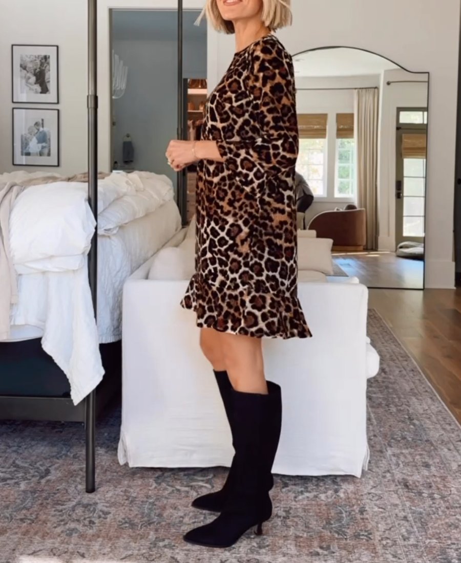 Stylish Leopard Print Flounce Mini Dress