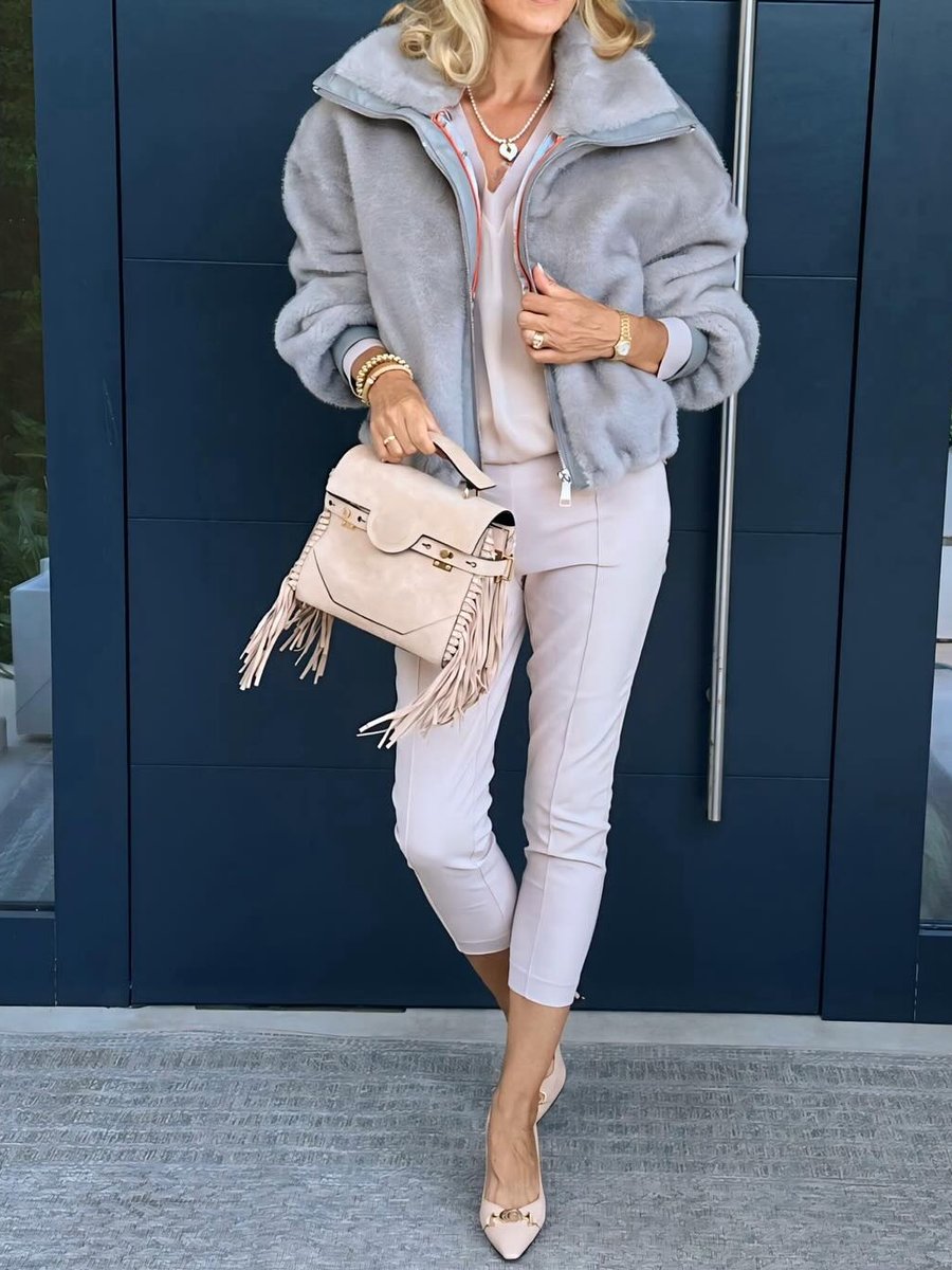 Grey Comfy Faux Fur Coat