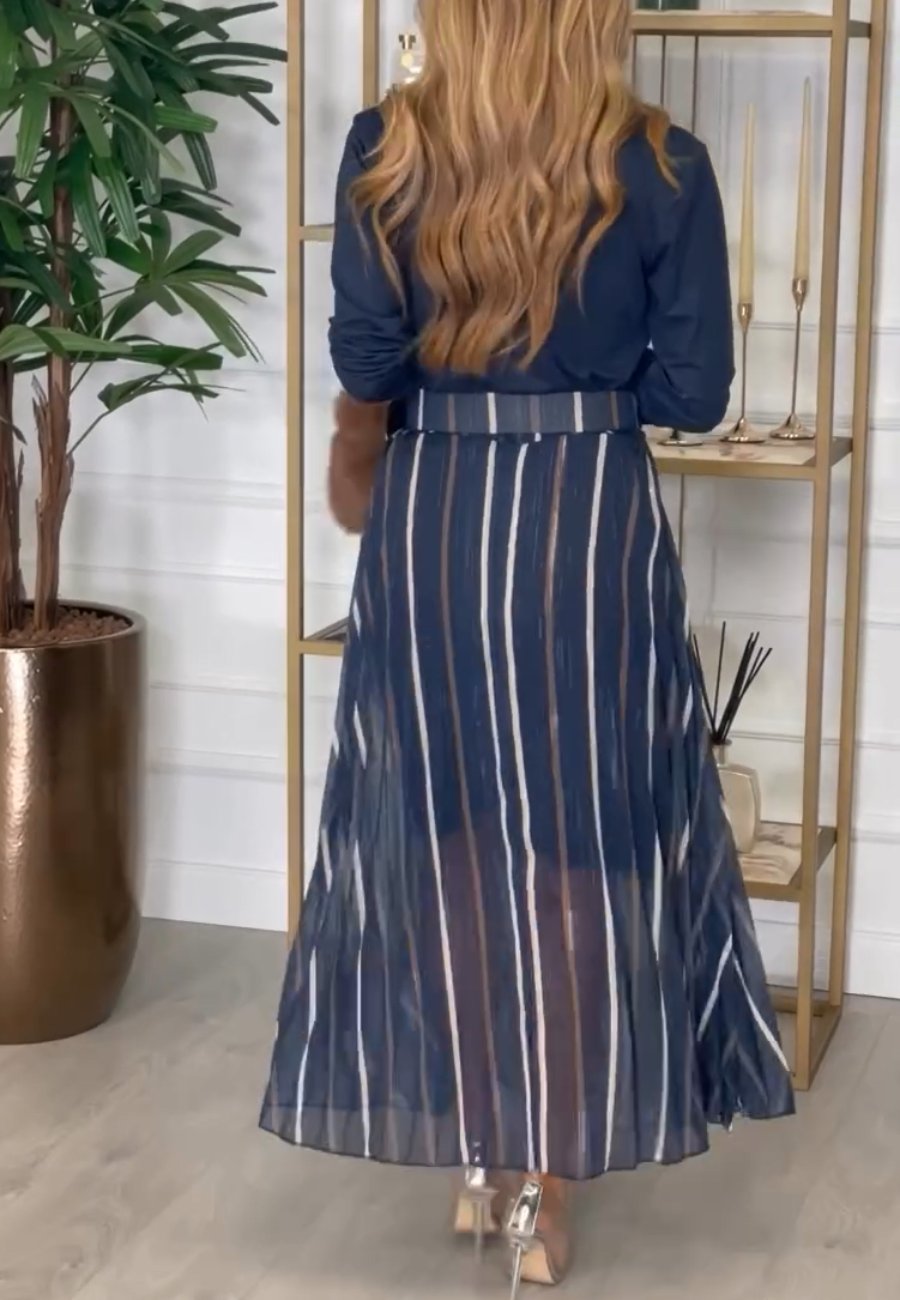 Elegant Navy Striped Maxi Dress