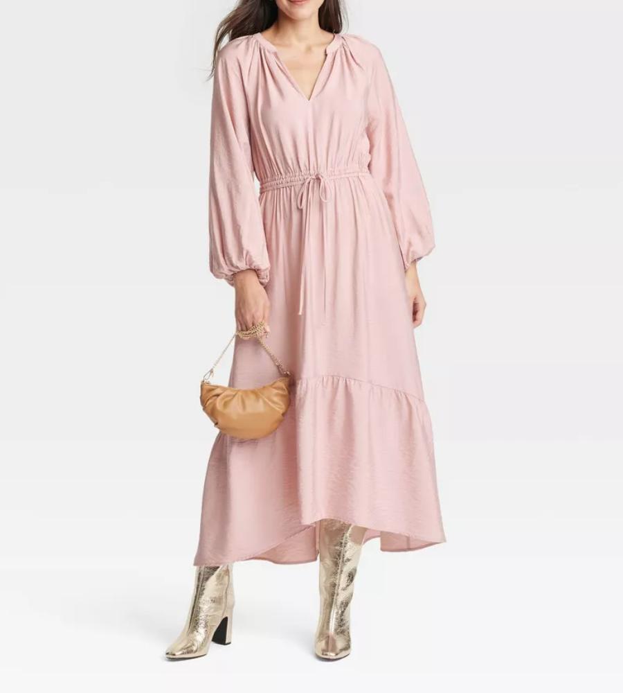 Popular Balloon Long Sleeve Tiered Midi Dress