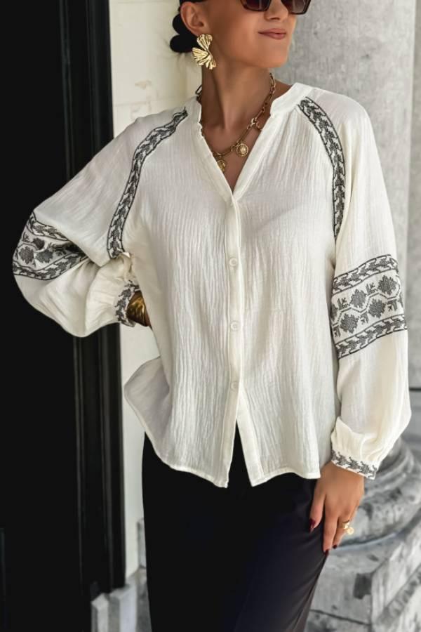 Embroidery Detail Long Sleeve Top