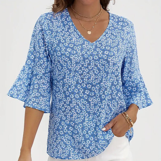 Chic Ditsy Floral Print V-Neck Top