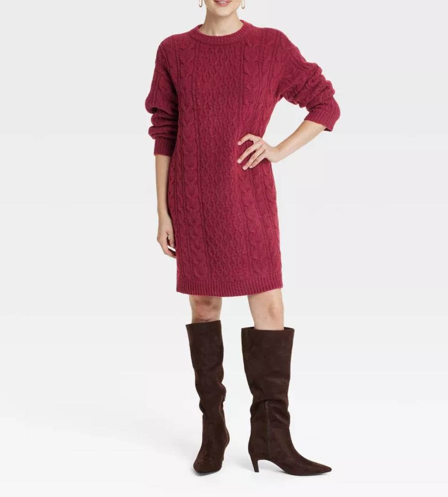 Stylish Long Sleeve Cable Knit Mini Sweater Dress