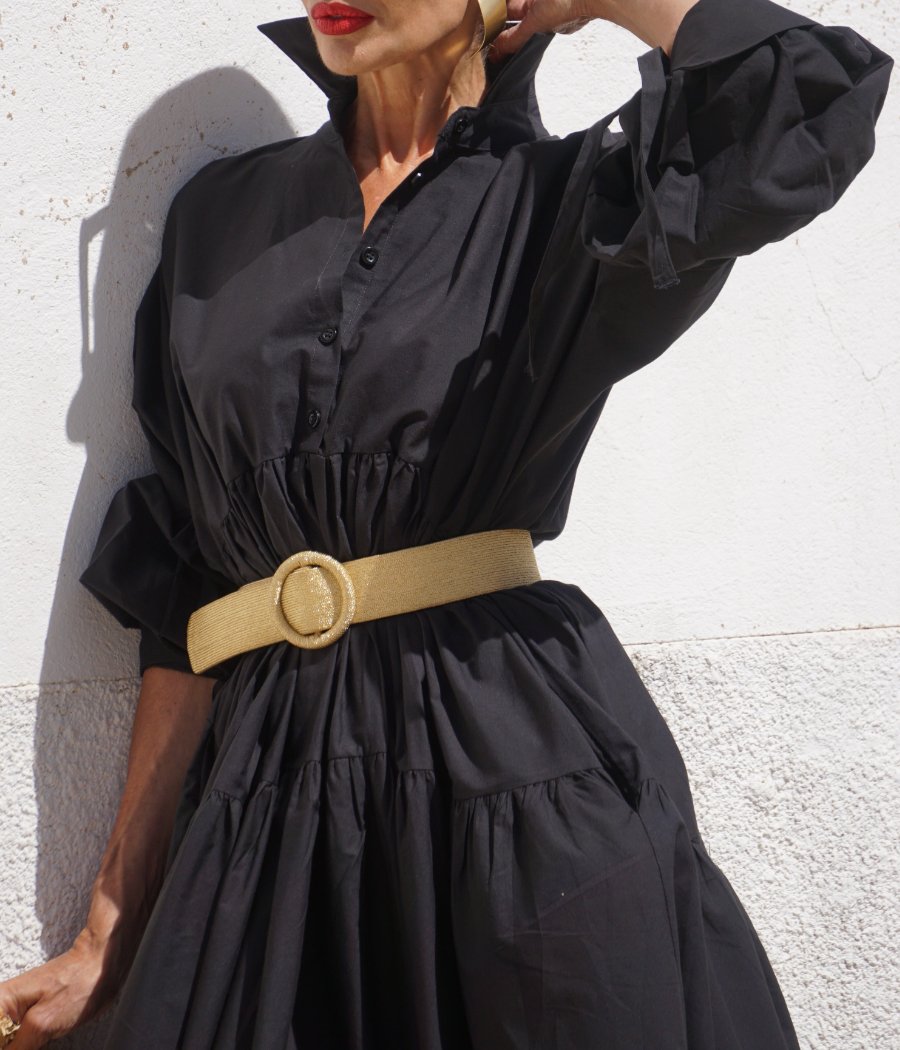 Glamorous Black Plain lapel Maxi Dress